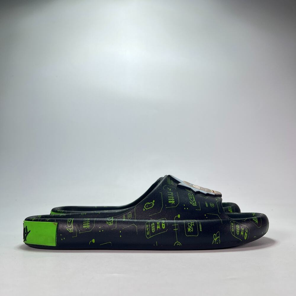 Rick And Morty Cartoon Network Black Green Casual Slide Sandals Men's Size 10